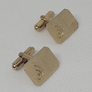 TITAN Vintage 1/20 12KT Gold Filled Rectangular Etched Engraved Cufflinks